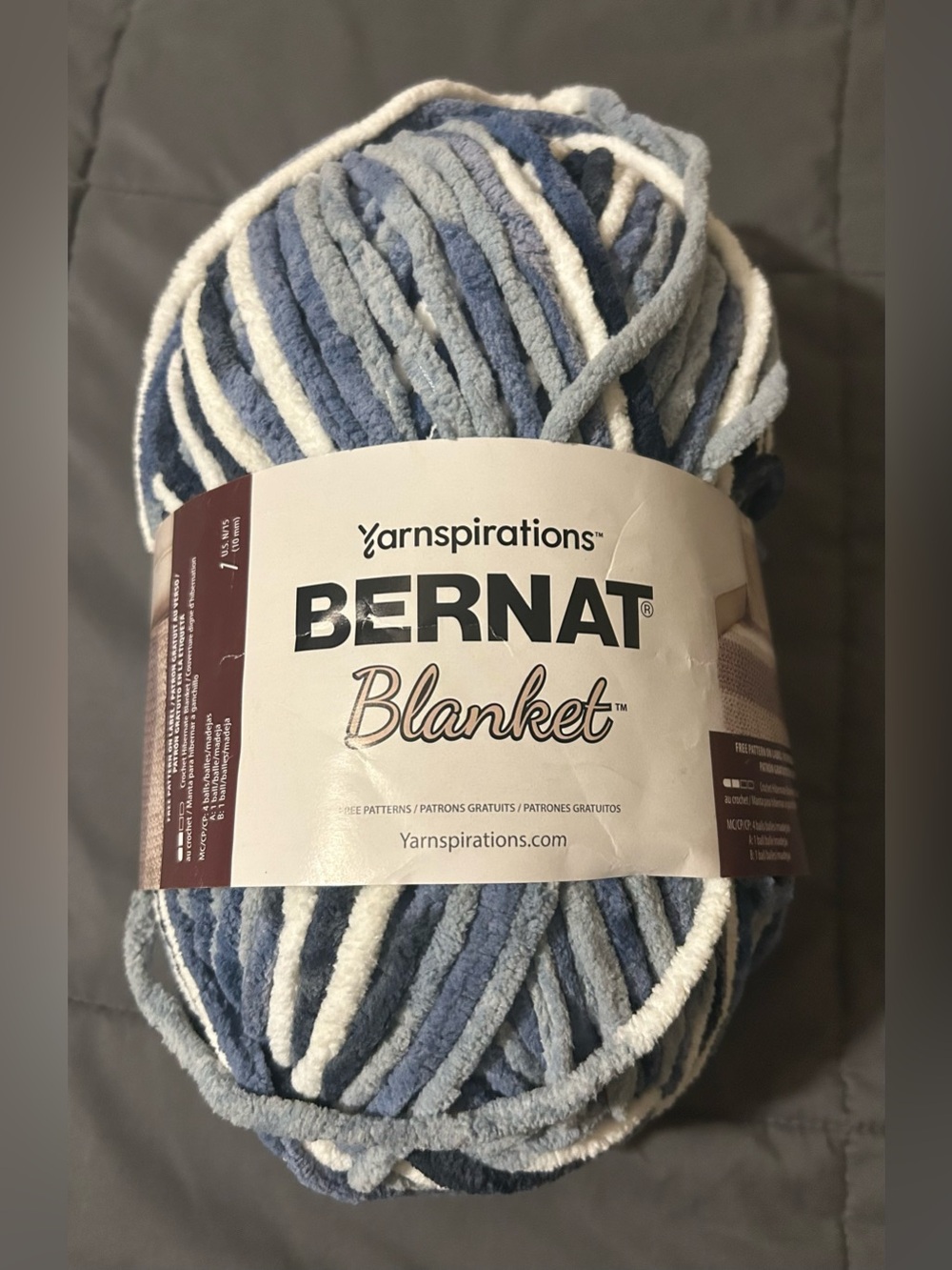 Bernat Blanket Yarn - Blue & White Plush Throw Colorway